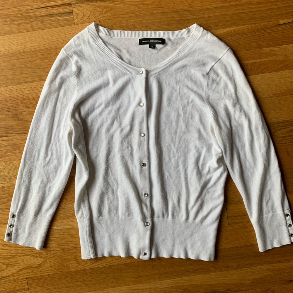 Express Women’s Rhinestone Cardigan Ivory Medium
